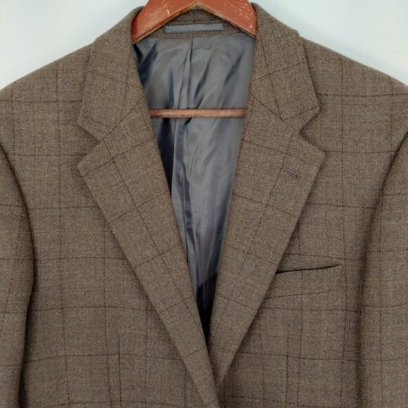 Bellissimo Blazer 40R Brown Windowpane 100% Wool Sport Coat Jacket - Picture 2 of 12
